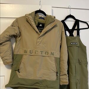 Boys size M Burton Tan and Green Snow Jacket and Bib Set